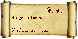 Hinger Albert névjegykártya